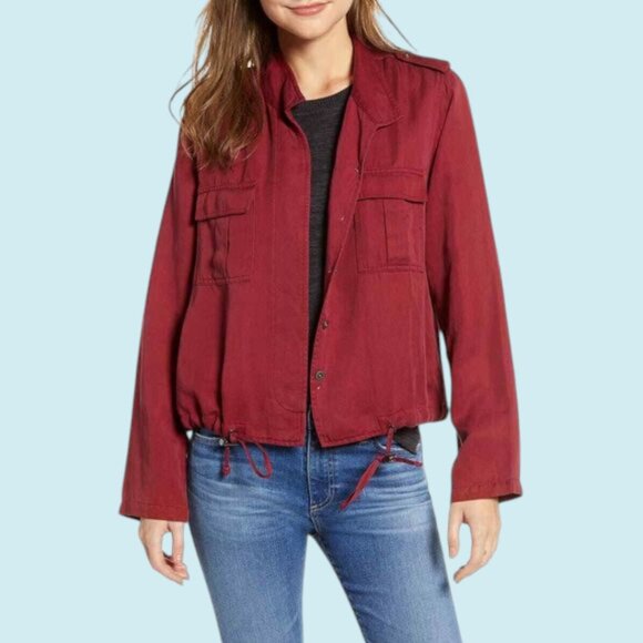Rails Maverick Jacket Women's Medium Oxblood Red Linen Utility Style Cinch Waist - Picture 1 of 13
